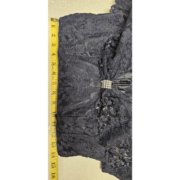 Vintage Cache Sequin Midi Prom Cocktail Dress Size 8 Bodycon Lace Overlay Black - Picture 9 of 10